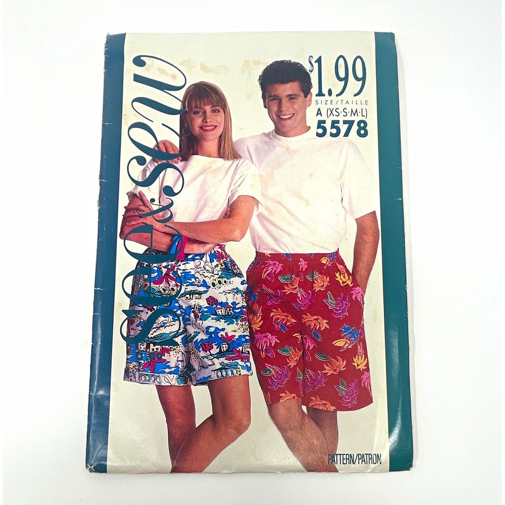 See & Sew 5578 VTG 80s Misses/Mens Shorts Pattern Sz XS-S-M-L CUT